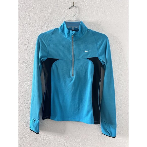Nike Sphere D Running Women's  Quarter Zip Jacket Size SP Thumb Holes Teal/Black - Picture 1 of 6